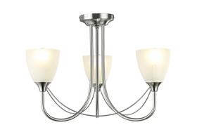 D0026  Cooper Semi Ceiling 3 Light Satin Nickel, Opal Glass
